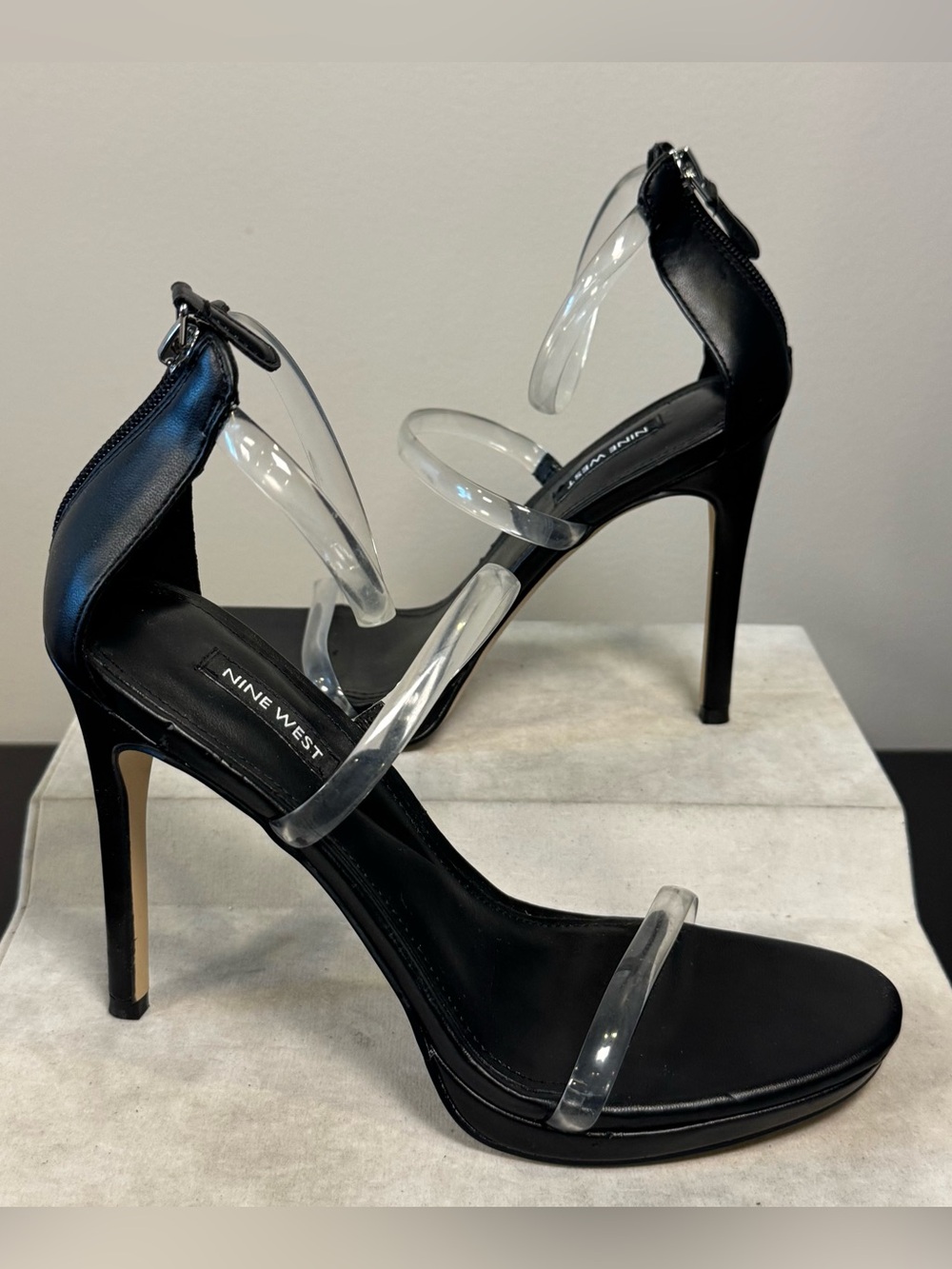 Nine West Black Clear-Strap Stiletto Sandals, size 8.5, NWOT